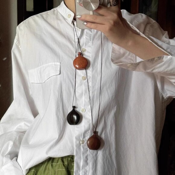 New Chinese-Style Wooden Wine Pot Necklace โ Vintage Artistic Long Sweater Chain - Picture 3 of 5